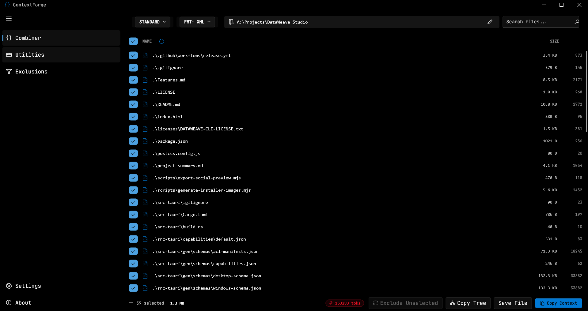 ContextForge main screen — folder opened