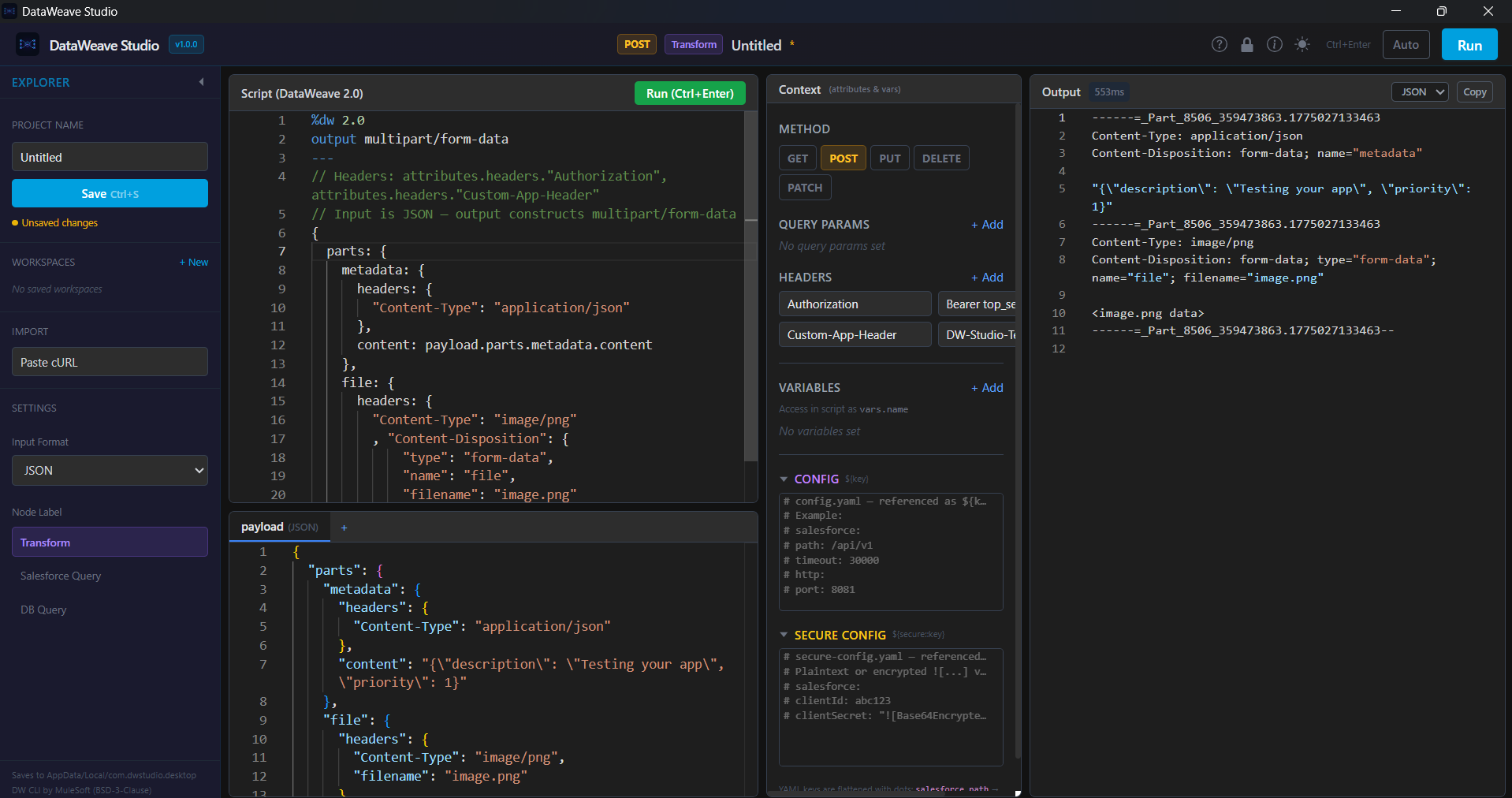 DataWeave Studio — main interface