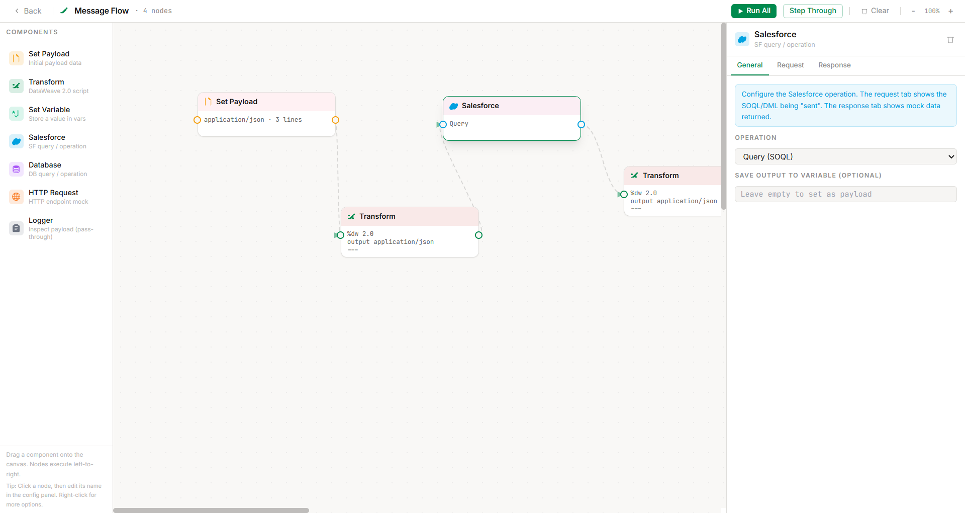 Message Flow Designer in Paper light theme
