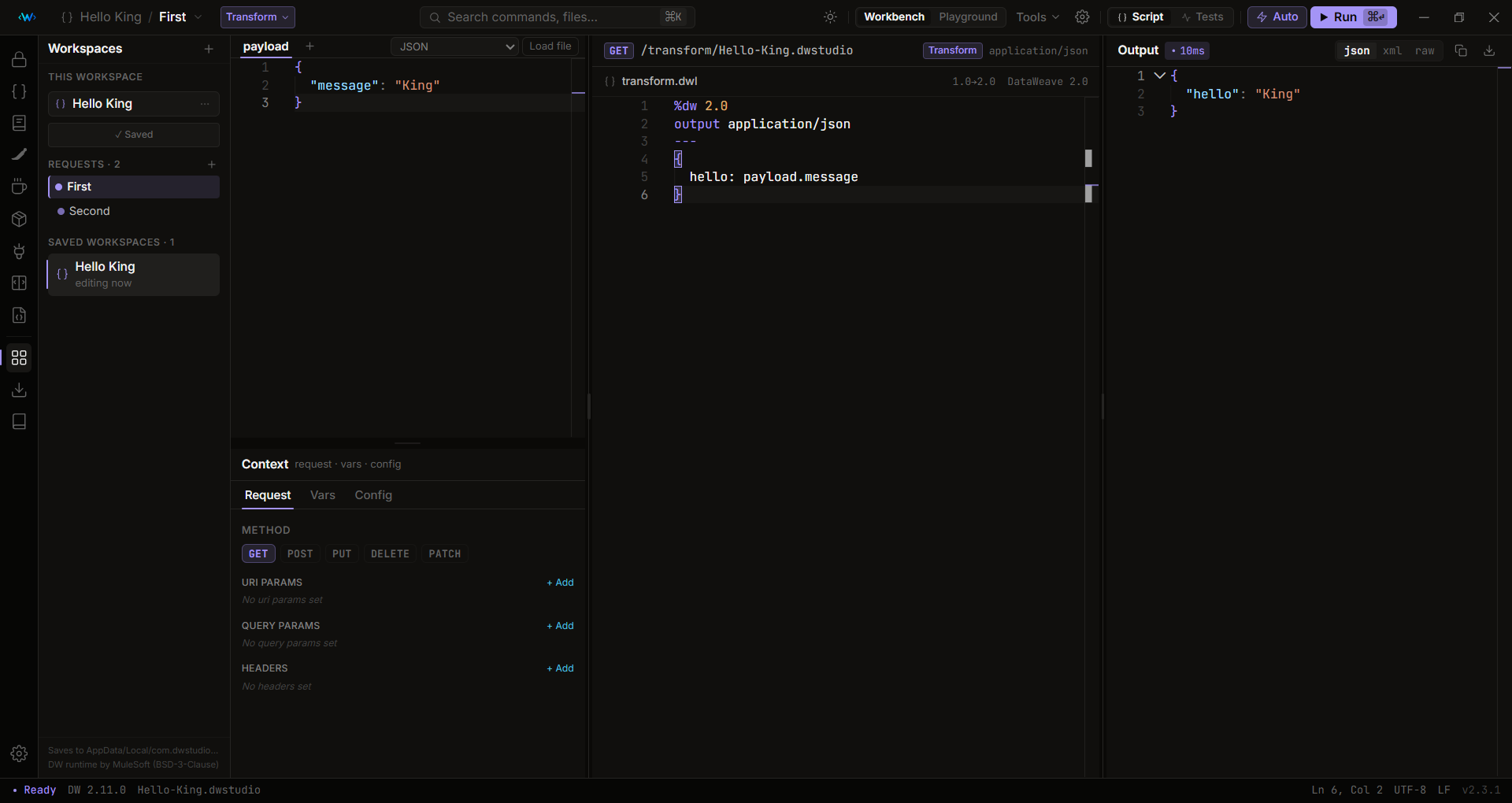 DataWeave Studio workbench
